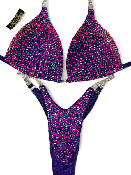Custom Competition Bikinis jeni purple pink Bling Luxe Molded cup Wellness bikini