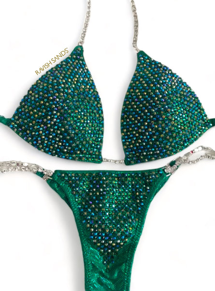 Custom Competition Bikinis green Molded cup