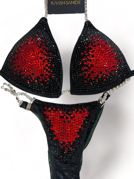 Custom Competition Bikinis “Elegance” Black red Molded cup