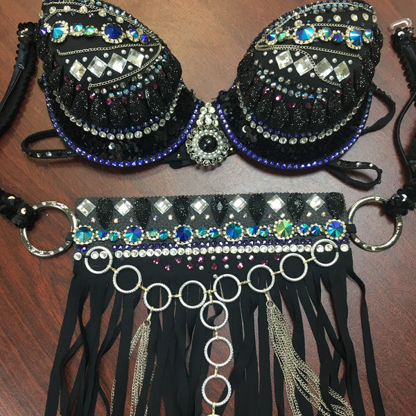 Custom Purple/Black/Blue Quick Ship Deluxe Themewear with wings $899 or bikini only $699