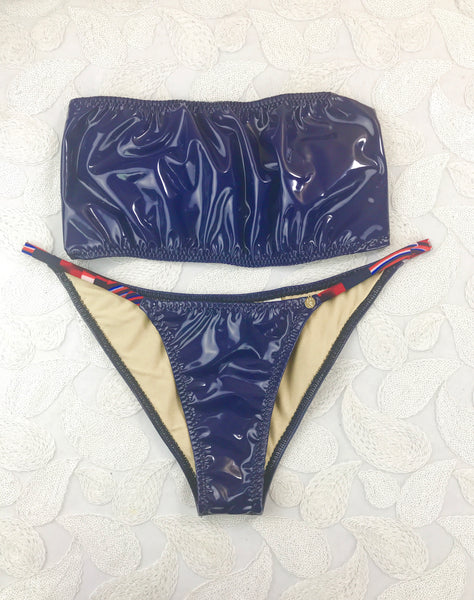 2017 Navy Blue Vinyl Hook Back Bikini Quick Ship Brazilian NO Scrunch Butt