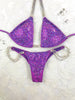RENTAL #43 New Purple 4 A Cup Skinny Top/Mini Micro cheeky color crystal upgrade (we size bottoms to your measurement)