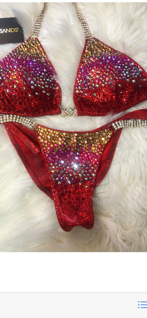 Rental Red Holo Dot Medium Top/Brazilian Cheeky Bottom