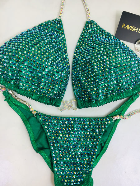 Rental #80 Luxe Emerald Holo Dot (2 color AB) Large Top/Micro Cheeky