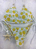 Custom Pineapple RS Monogram WHITE/Yellow Tie String Bikini with crystal connectors (Abby)
