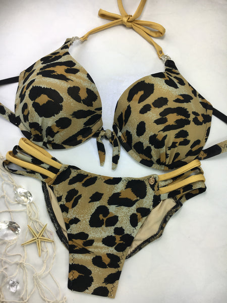 Custom made Leopard Underwire Bra top with Multistring bottoms (any color request welcome)***(SUIT SOLD PER PIECE OR SET, price varies)