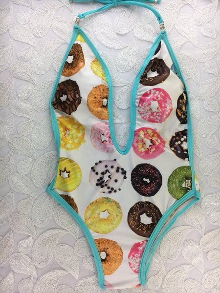 Paradise Donut/doughnut Plunge neck and high on hip one piece custom (INCLUDES a Choker!)