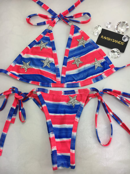 Custom Flag, Stars, Fourth of July tie string***(SUIT SOLD PER PIECE OR SET, price varies)