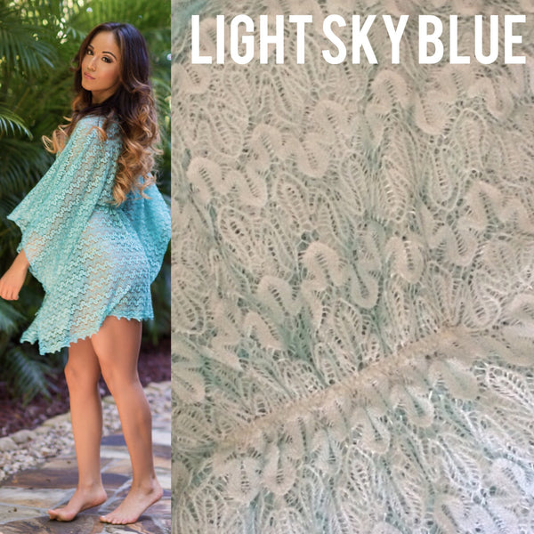 Quick ship Light Sky blue crochet lace butterfly Cover Up