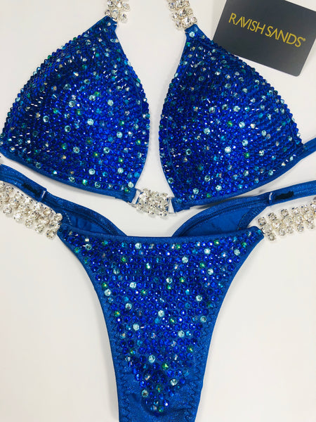 Custom Competition Bikinis sapphire blue aqua w/molded cup 