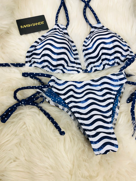 Custom Color Blue Wave Tie String Bikini(any color request welcome)***(SUIT SOLD PER PIECE OR SET, price varies)
