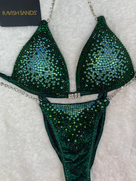Custom Competition Bikinis “Elegance” Green  peridot Molded cup