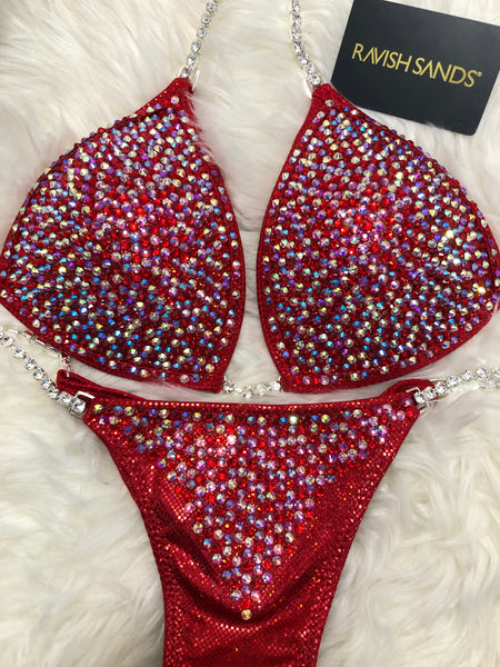 Custom Competition Bikinis  red , red aB, clear ab w/molded cup