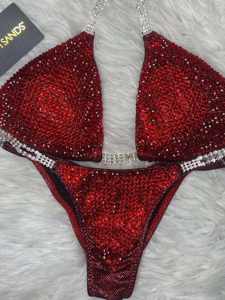 Custom Red  W/Color crystals Competition Bikini