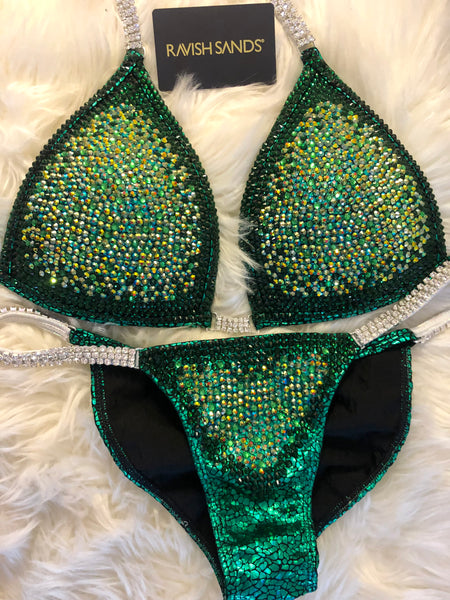 Custom Competition Bikinis “Elegance” Green  Molded cup