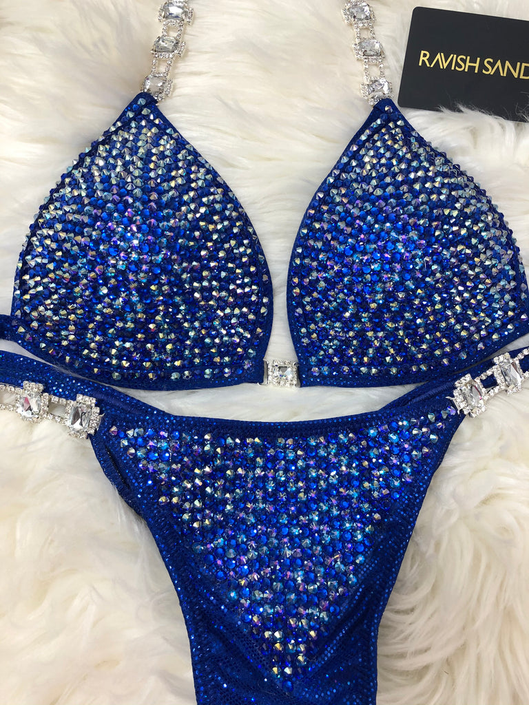 Custom Competition Bikinis blue Molded Cup Deluxe Swarovski mix
