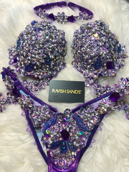Custom Lavender purple Gem Themewear bikini with choker