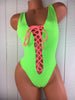 Plunge neck Lace up front/back/ high on hip one piece custom **any color combo