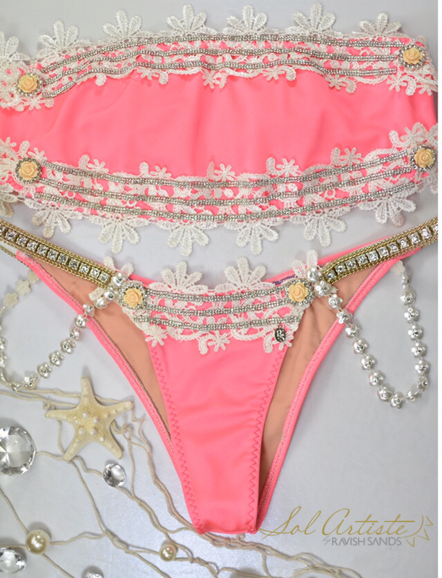 Custom Sol Artiste Coral White Lace, Rhinestone Dream Date