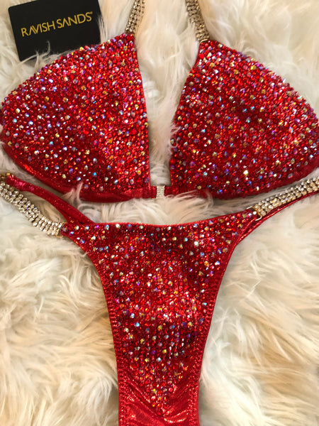 Custom Competition Bikinis Red/Red AB shimmer Sparkle