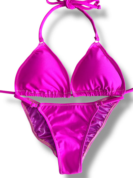 New NPC FIT MODEL DIVISION Custom Posing Bikini (matte hot pink) 50% glute coverage, higher wider front, adjustable slide bottoms