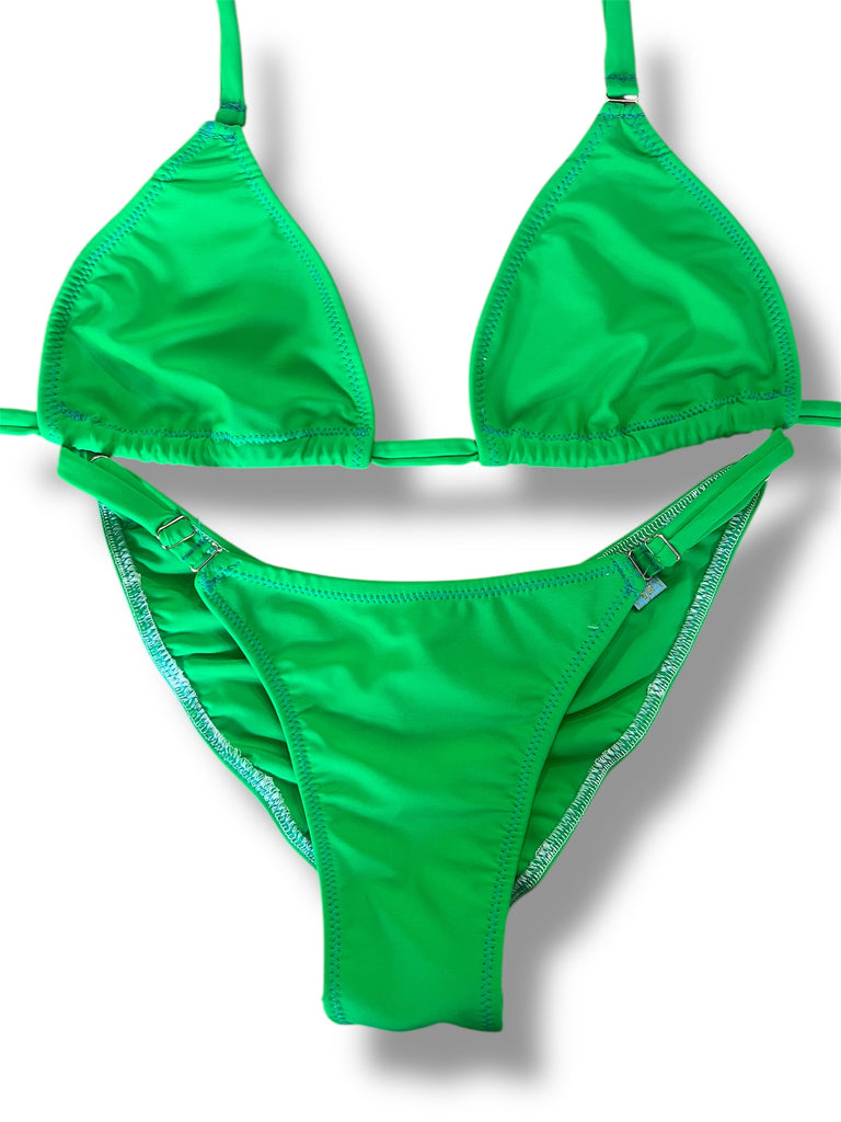 New NPC FIT MODEL DIVISION Custom Posing Bikini (matte Kelly green ) 50% glute coverage, higher wider front, adjustable slide bottoms