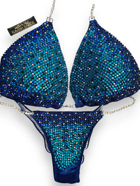 Custom Competition Bikini blue ziricon Velvet Sideways Gradient Luxe