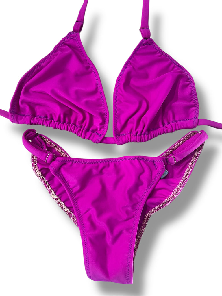 New NPC FIT MODEL DIVISION Custom Posing Bikini (matte magenta ) 50% glute coverage, higher wider front, adjustable slide bottoms