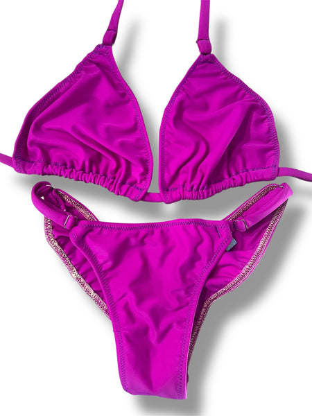 New NPC FIT MODEL DIVISION Custom Posing Bikini (matte magenta ) 50% glute coverage, higher wider front, adjustable slide bottoms