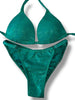 New NPC FIT MODEL DIVISION Custom Posing Bikini (green holo) 50% glute coverage, higher wider front, adjustable slide bottoms