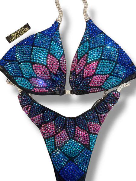 Custom Fly away Angel Figure/physique Competition Suit $655+ Blk rainbow