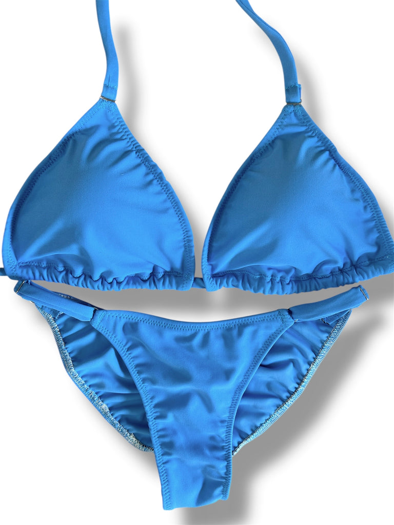 New NPC FIT MODEL DIVISION Custom Posing Bikini (matte sky blue ) 50% glute coverage, higher wider front, adjustable slide bottoms