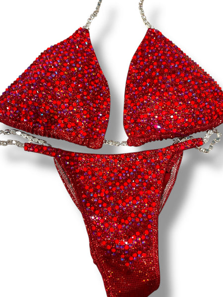 Custom Competition Bikinis cherry neon red Molded cup