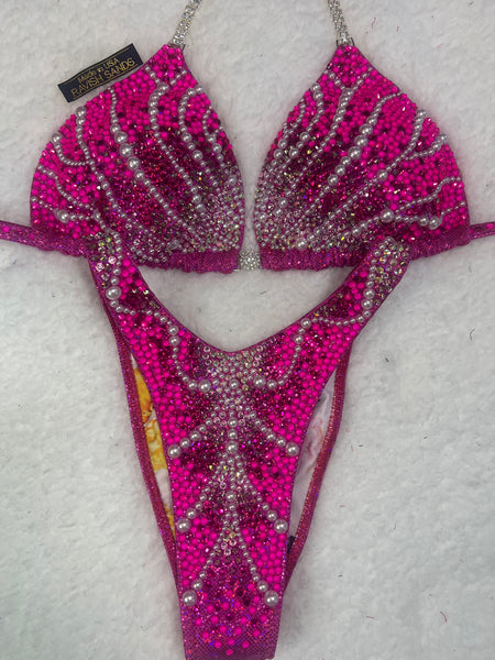 Custom majestic pearl  Deluxe Figure Competition Suit Neon Pink