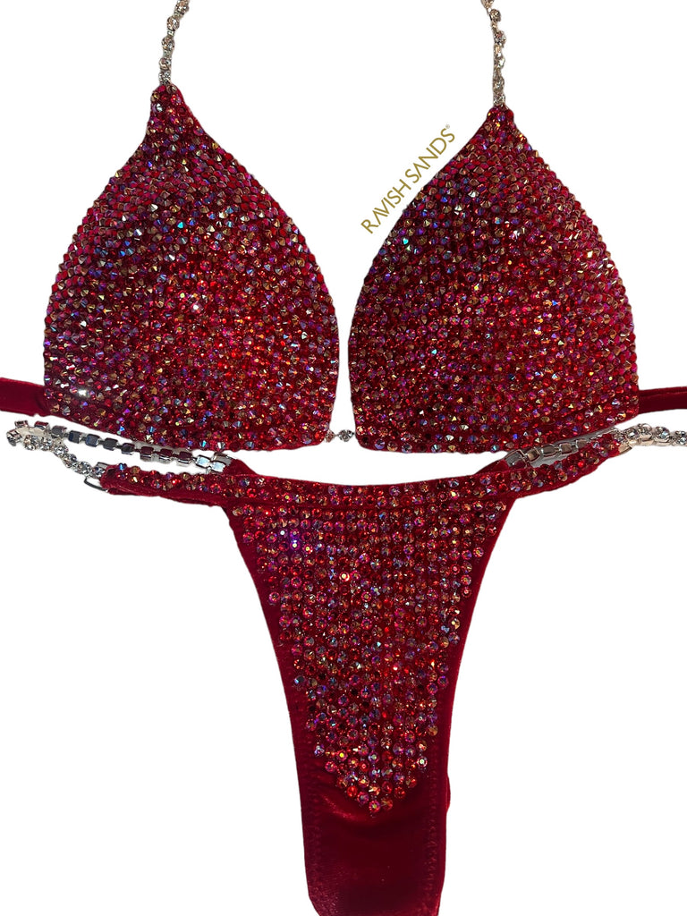 Custom Competition Bikinis VELVET red Molded cup