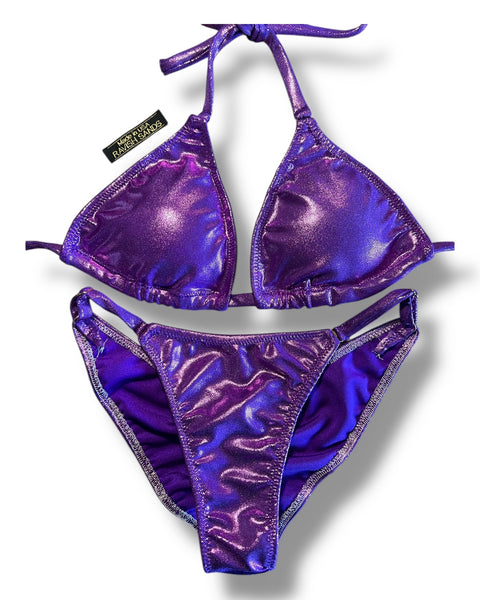 New NPC FIT MODEL DIVISION Custom Posing Bikini (metallic purple ) 50% glute coverage, higher wider front, adjustable slide bottoms