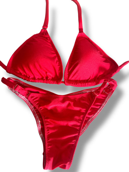 New NPC FIT MODEL DIVISION Custom Posing Bikini (matte red) 50% glute coverage, higher wider front, adjustable slide bottoms
