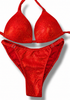 New NPC FIT MODEL DIVISION Custom Posing Bikini (red holo) 50% glute coverage, higher wider front, adjustable slide bottoms