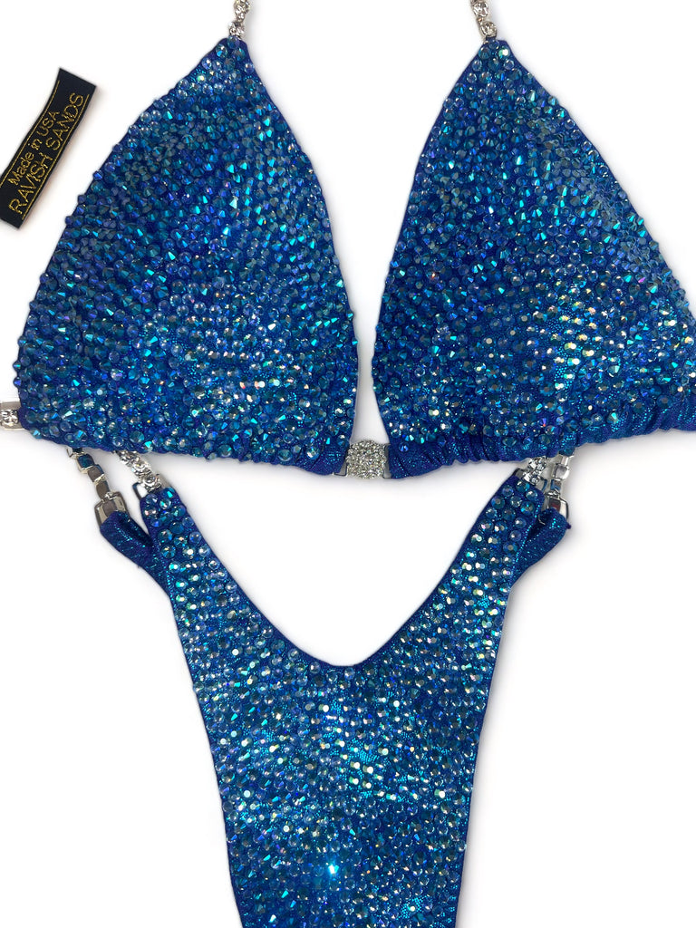 Custom Wellness competition bikini light sapphire ab scatter