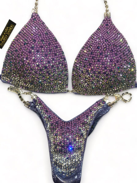 Custom Competition Bikini lavender diamond Deluxe Gradient Ombre