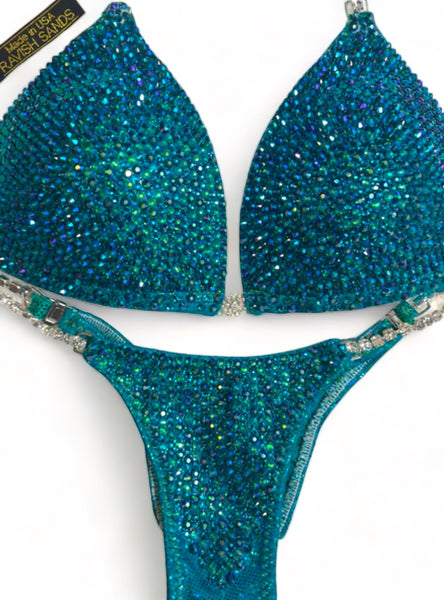 Custom Competition Bikini  teal molded cup