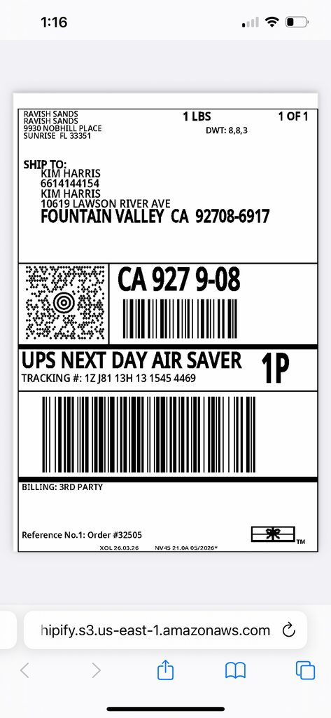 Overnight UPS label Kim Harris