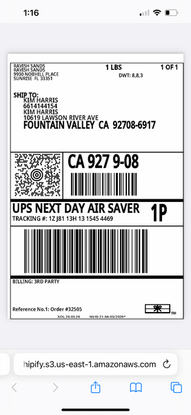 Overnight UPS label Kim Harris