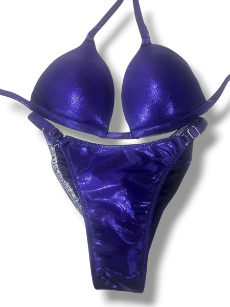 New NPC FIT MODEL DIVISION Custom Posing Bikini (dark purple metallic) 50% glute coverage, higher wider front, adjustable slide bottoms