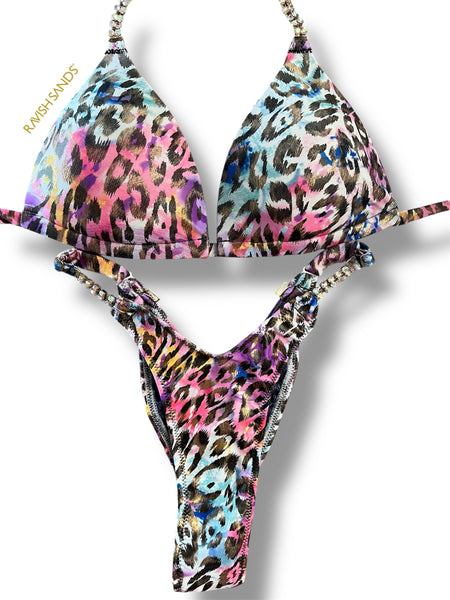 Leopard Adjustable slide Custom Posing Bikini turquoise pink