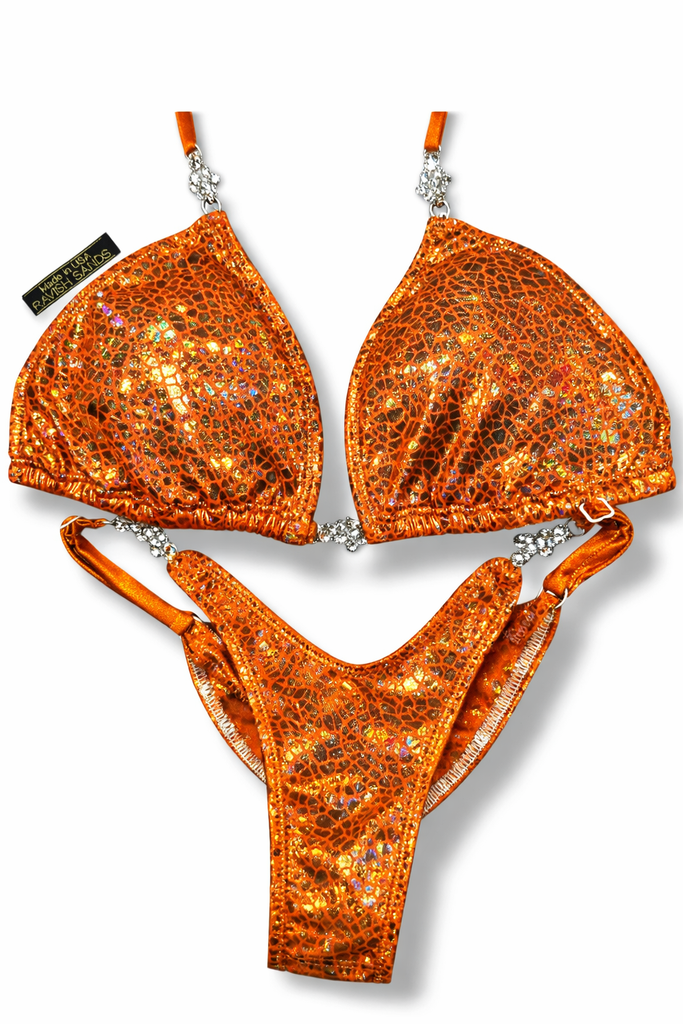 $75  Adjustable slide Custom Posing Bikini (regular triangle) this specific orange print fabric is on clearance