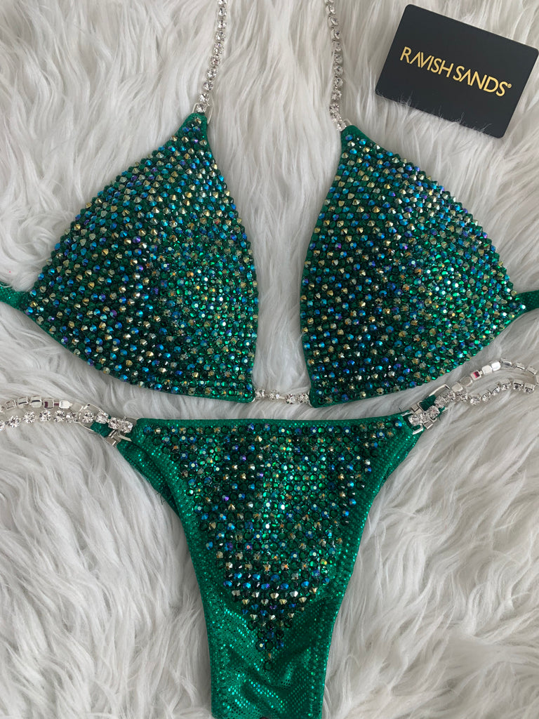 Custom Competition Bikinis green Molded cup