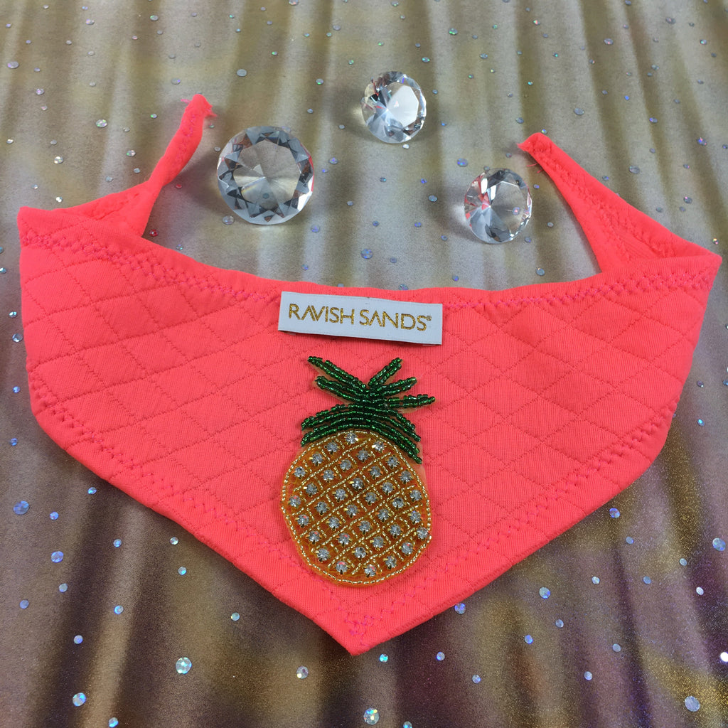 Ravish Pet Designer Pineapple Rhinestone Scarf (neon coral/orange) $19.99