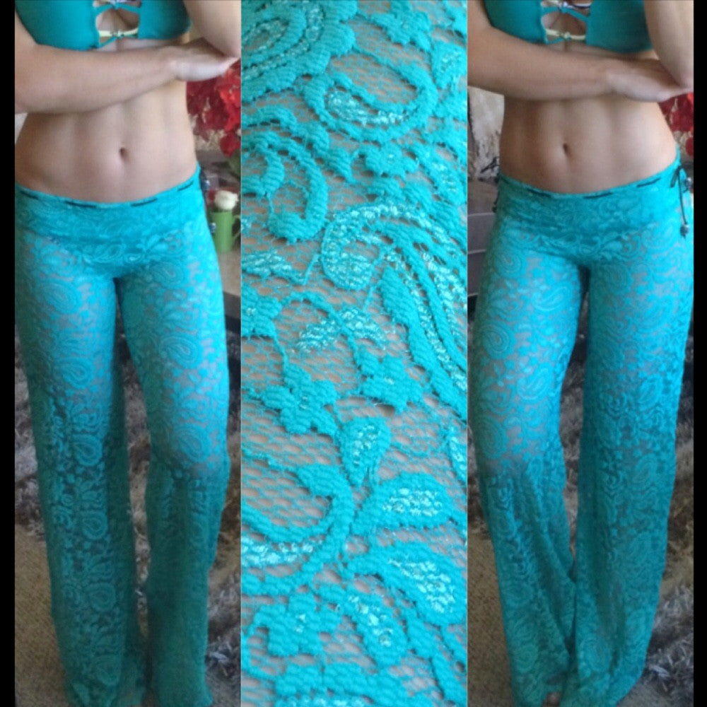 Stretch/drawstring bright teal CoverUp Pants Quick Ship and custom options