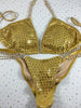 Gold Metallic Elite Bling Bomshell color crystal upgrade quick ship large top/ brazilian cheeky (we size bottom to your measurement)